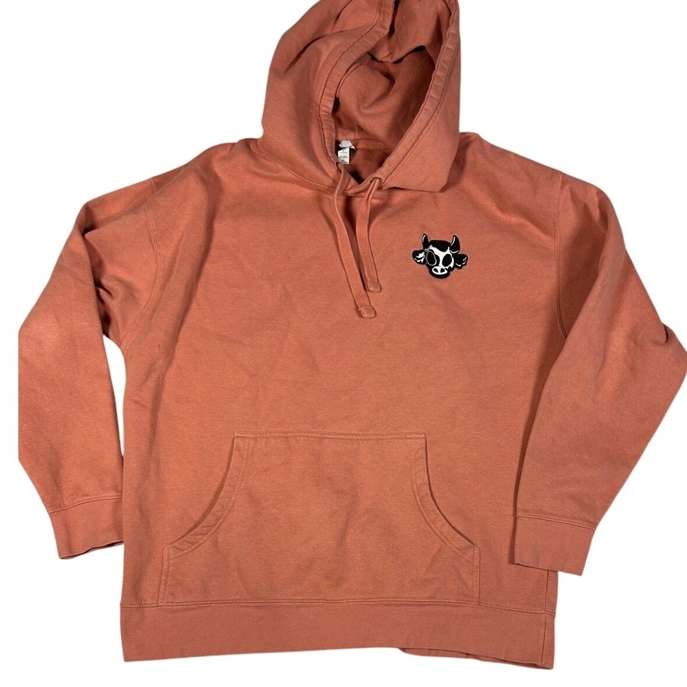 Cotton Heritage Hoodie Cow Skull Graphic Salmon‎ Pink Size 2X